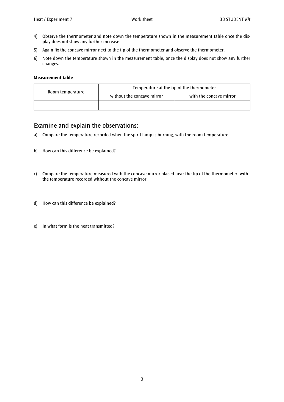 Examine and explain the observations | 3B Scientific Basic Heat Kit User Manual | Page 3 / 4