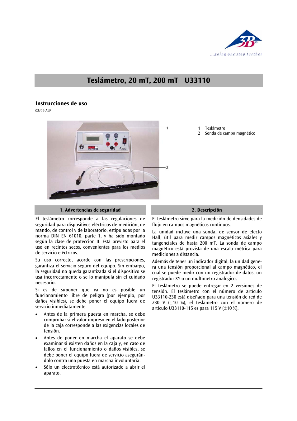 3b scientific, Physics | 3B Scientific Digital Teslameter with Probe 20 mT, 200 mT (115 V, 50__60 Hz) User Manual | Page 11 / 14