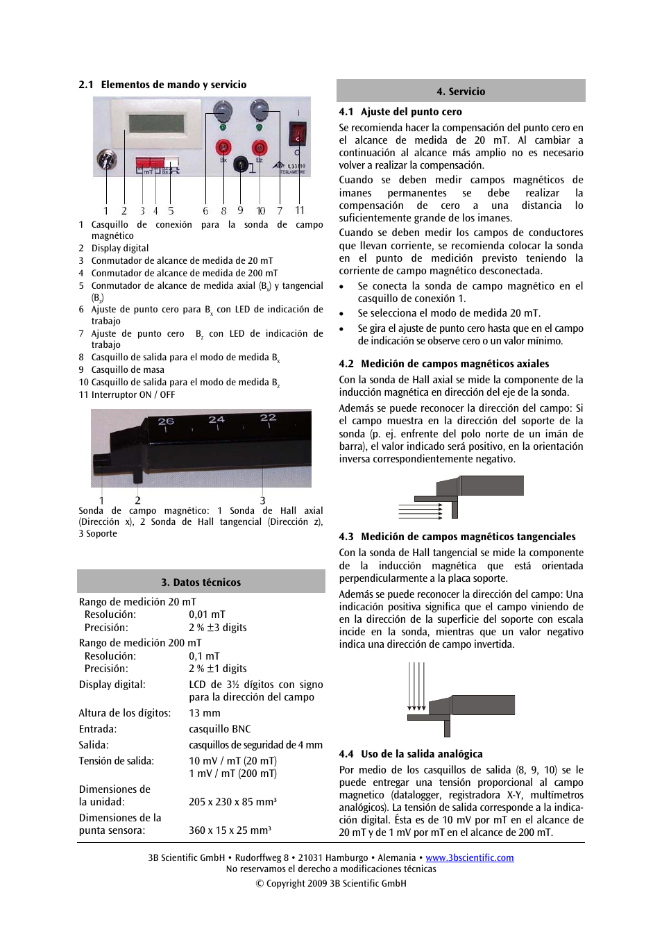 3B Scientific Digital Teslameter with Probe 20 mT, 200 mT (115 V, 50__60 Hz) User Manual | Page 12 / 14
