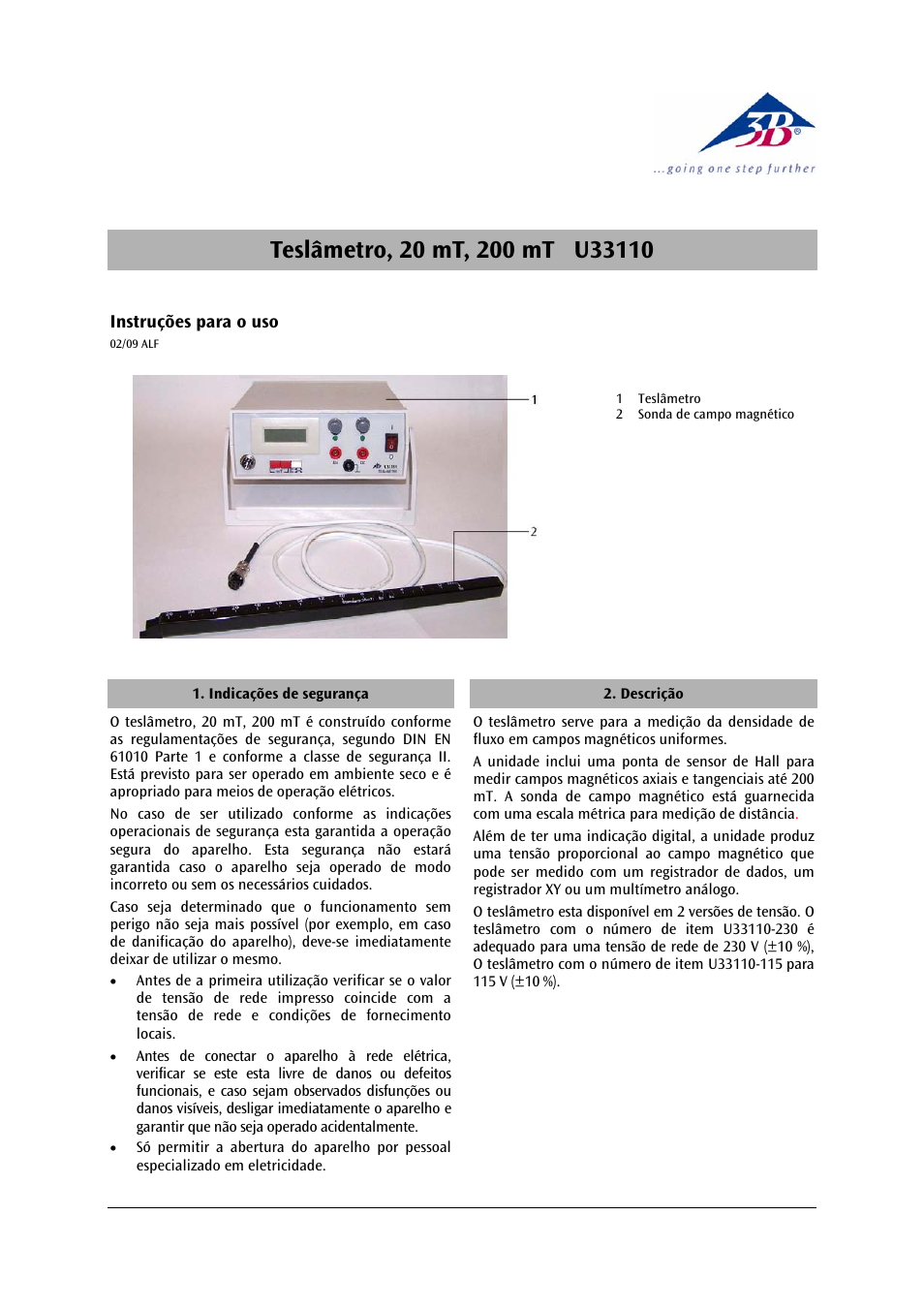 3b scientific, Física | 3B Scientific Digital Teslameter with Probe 20 mT, 200 mT (115 V, 50__60 Hz) User Manual | Page 13 / 14
