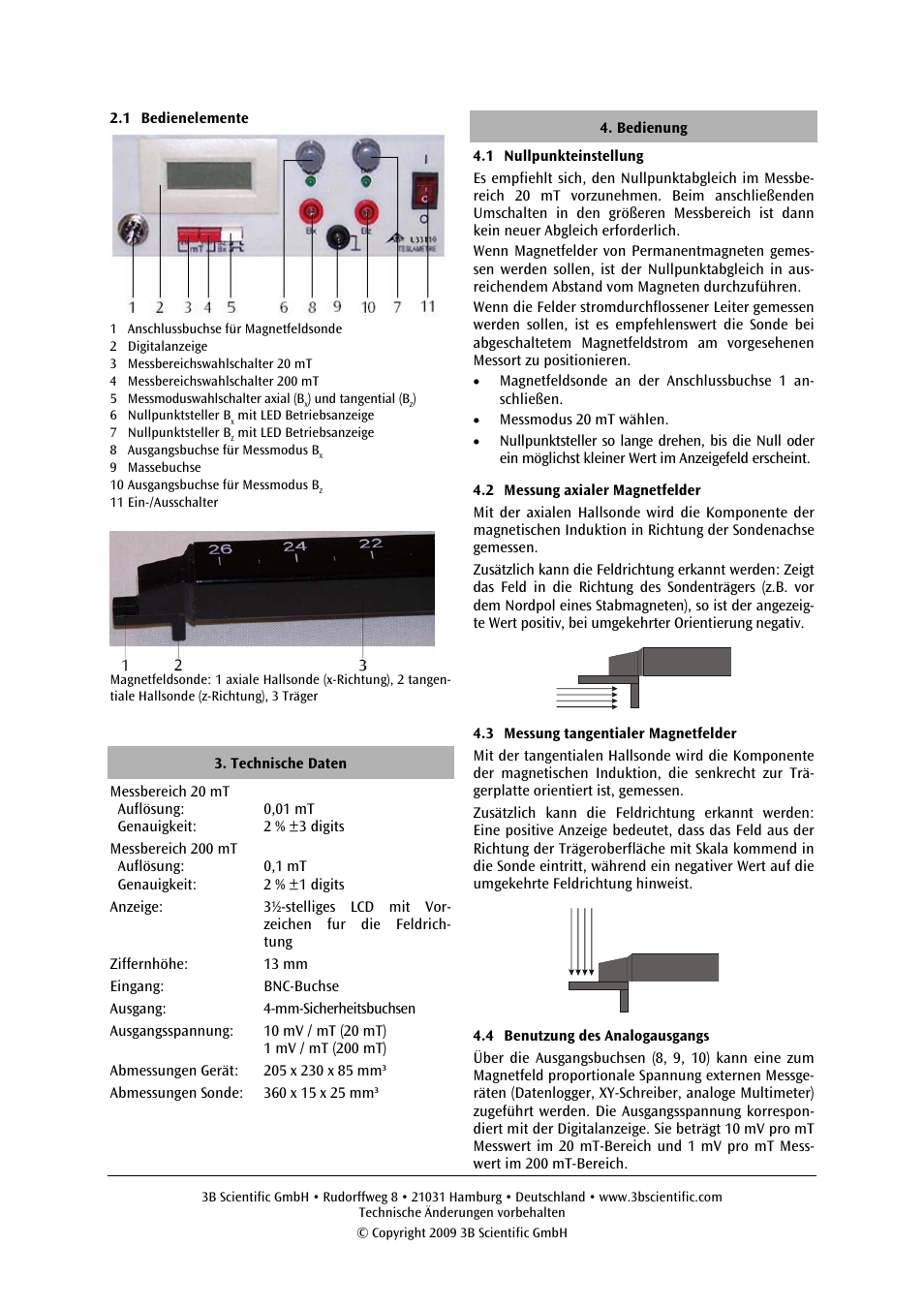 3B Scientific Digital Teslameter with Probe 20 mT, 200 mT (115 V, 50__60 Hz) User Manual | Page 2 / 14