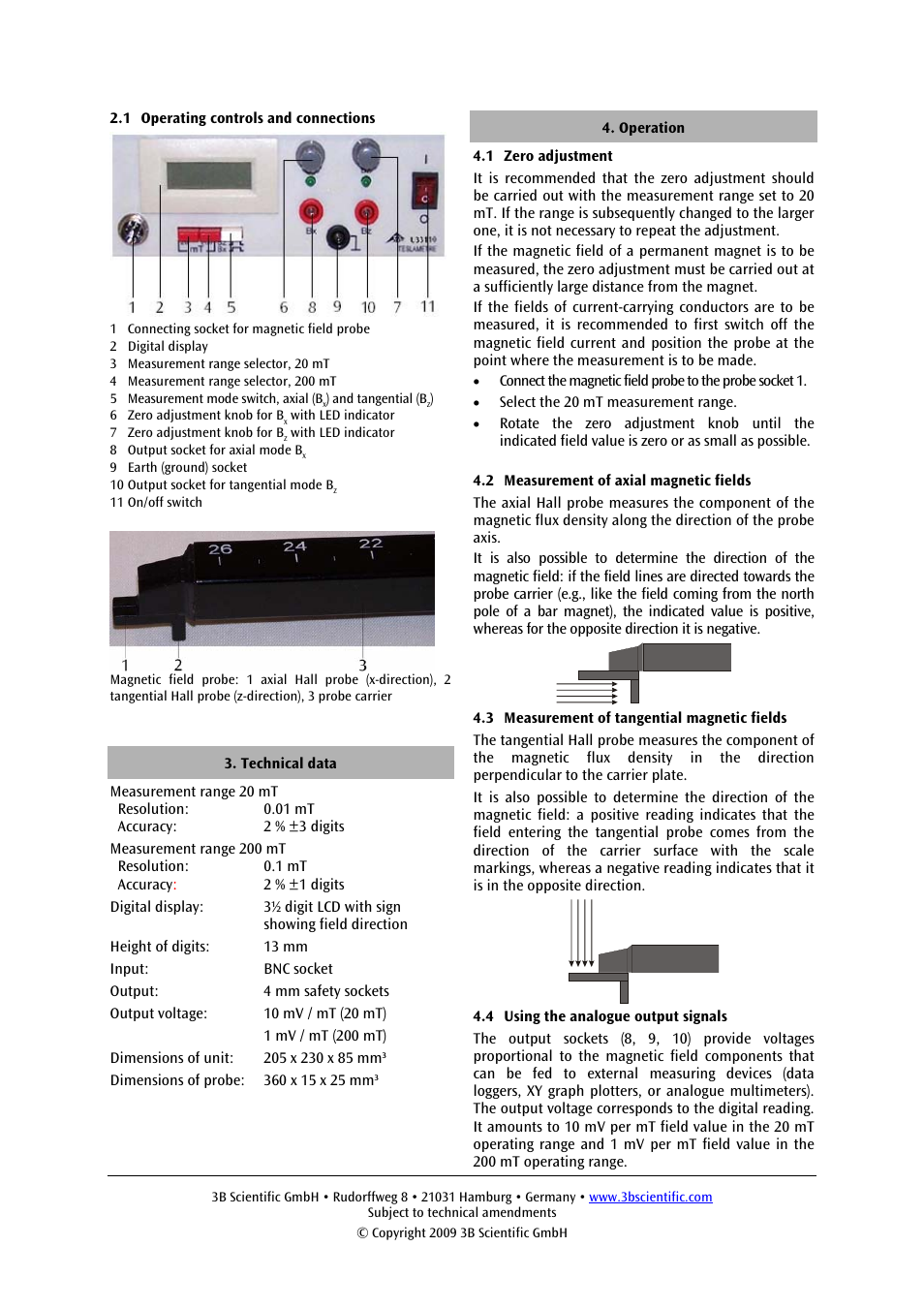 3B Scientific Digital Teslameter with Probe 20 mT, 200 mT (115 V, 50__60 Hz) User Manual | Page 4 / 14