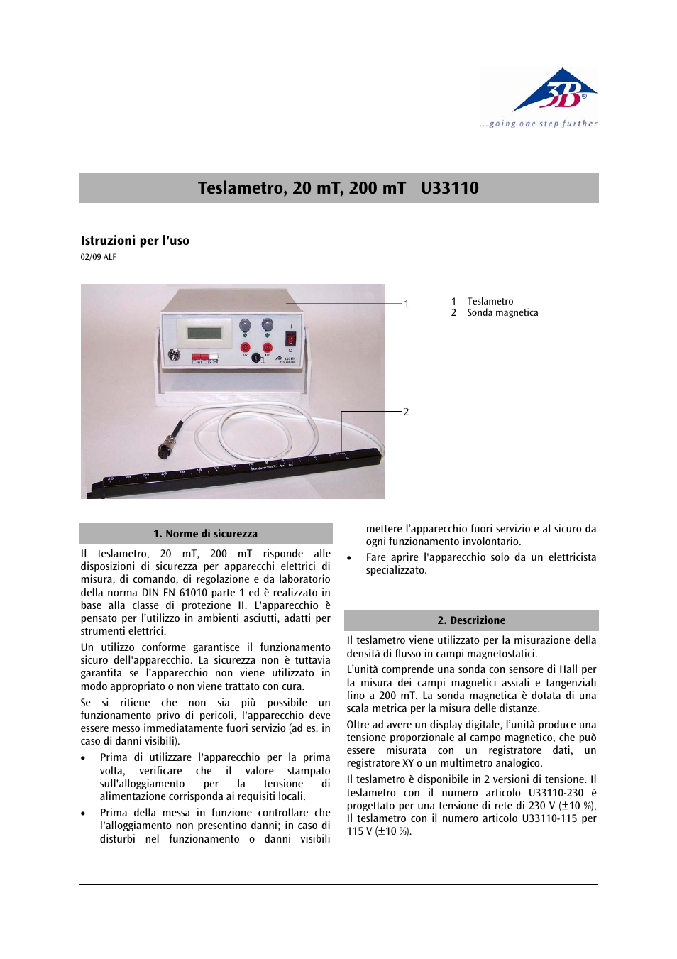 3b scientific, Physics | 3B Scientific Digital Teslameter with Probe 20 mT, 200 mT (115 V, 50__60 Hz) User Manual | Page 9 / 14