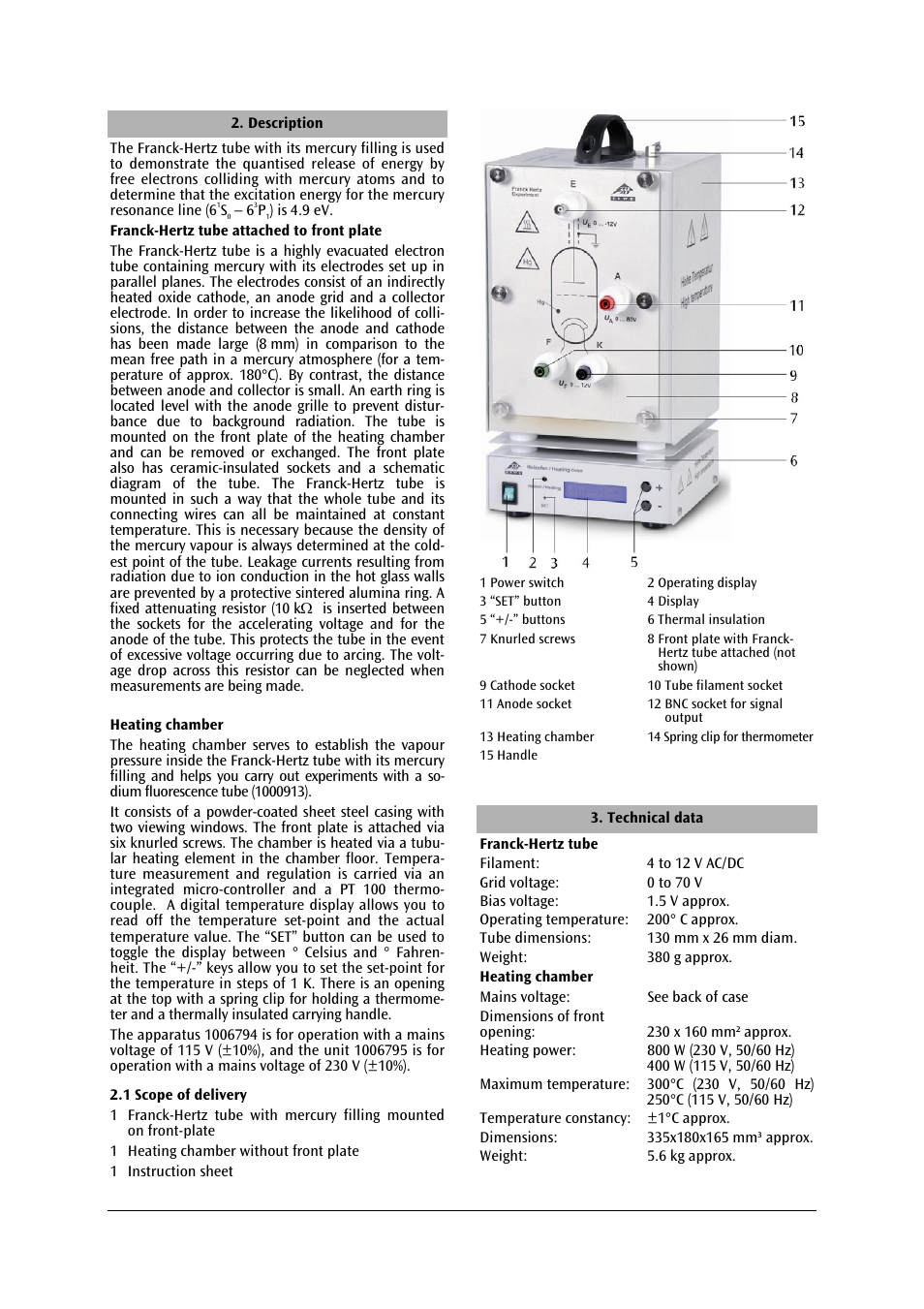 3B Scientific Premium Franck-Hertz Experiment Heater (230 V, 50__60 Hz) User Manual | Page 2 / 6