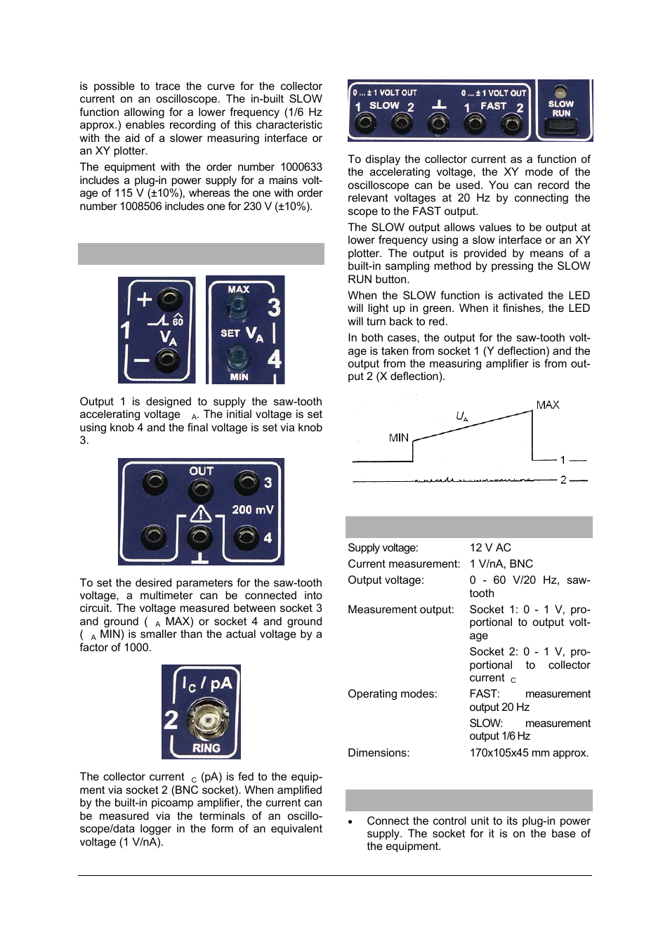 3B Scientific Control Unit for Critical Potential Tubes (115 V, 50__60 Hz) User Manual | Page 2 / 4