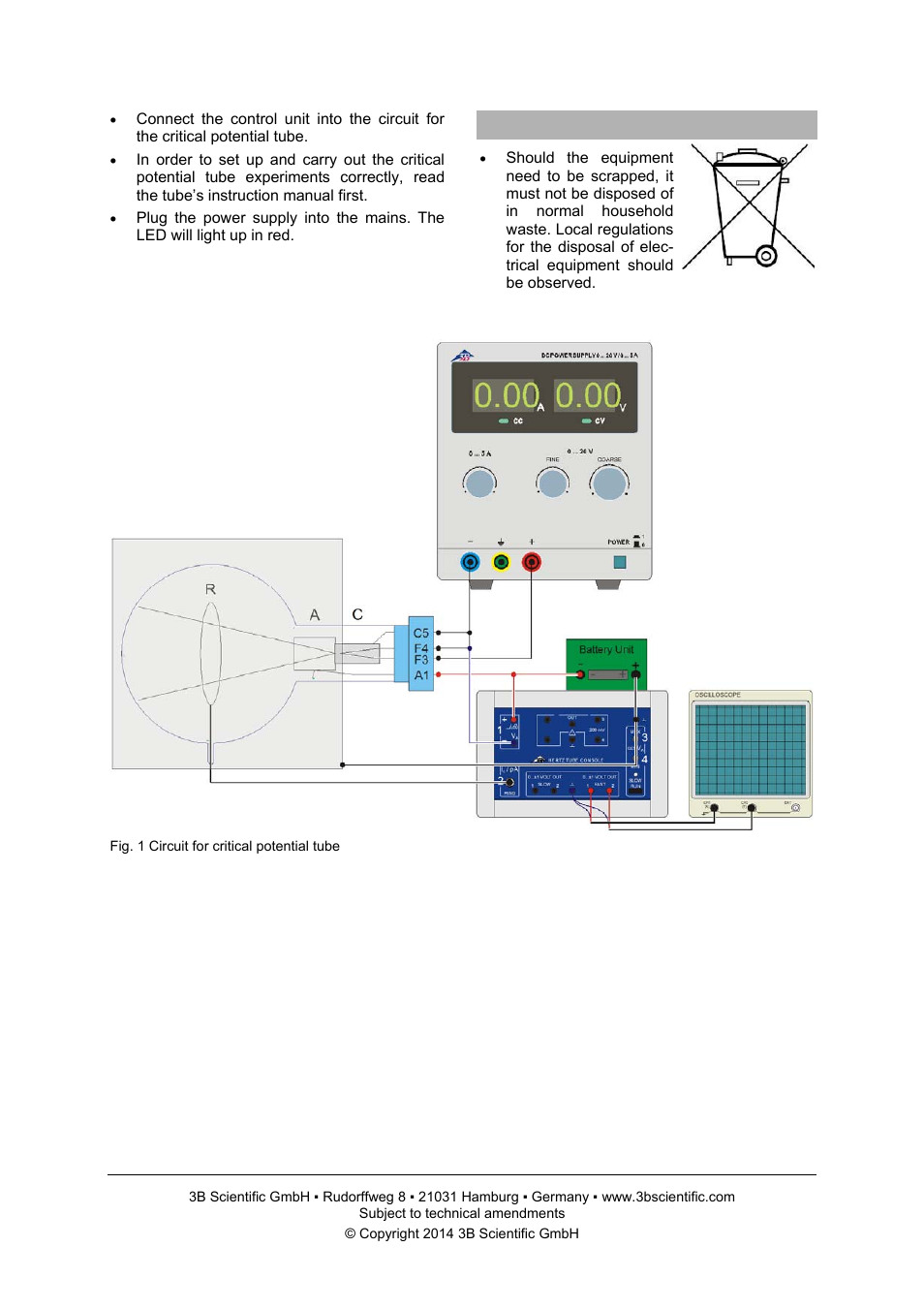 3B Scientific Control Unit for Critical Potential Tubes (115 V, 50__60 Hz) User Manual | Page 3 / 4