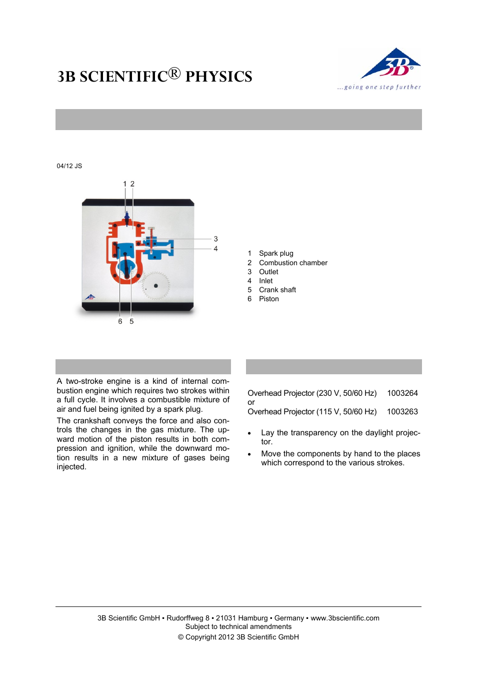 3B Scientific Two Stroke Engine, Transparent User Manual | 2 pages
