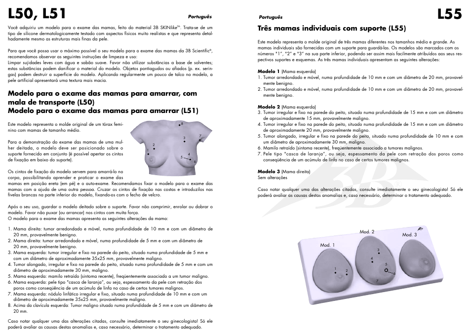 L50, l51, Três mamas individuais com suporte (l55) | 3B Scientific Wearable Breast Self Examination Model User Manual | Page 10 / 14