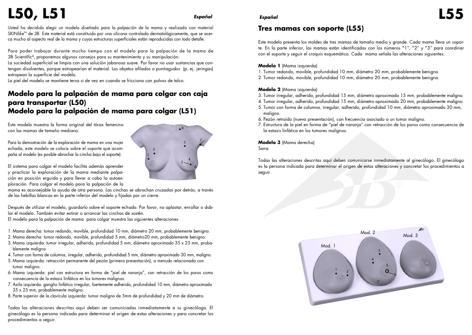 L50, l51, Tres mamas con soporte (l55) | 3B Scientific Wearable Breast Self Examination Model User Manual | Page 6 / 14