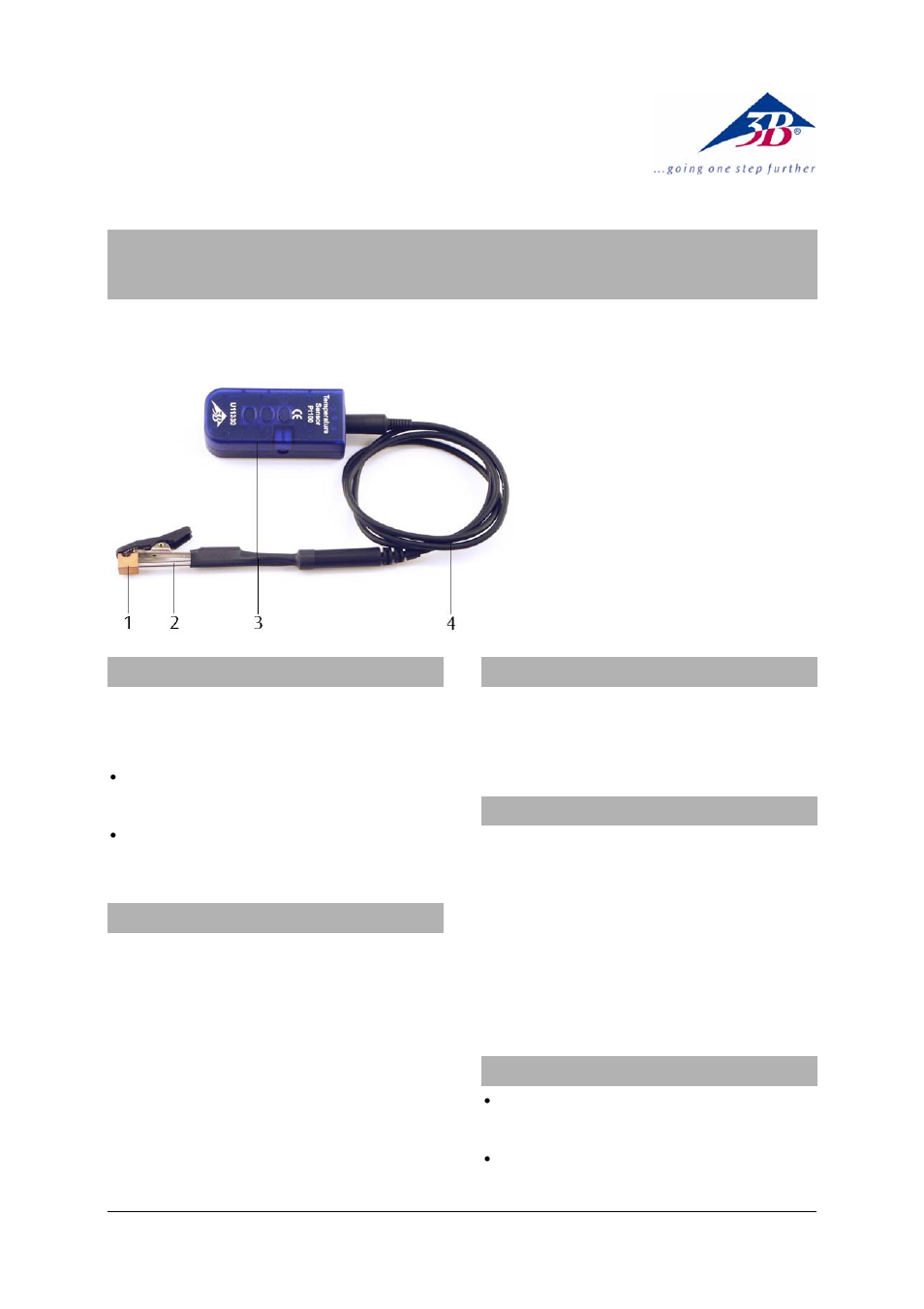 3B Scientific Temperature Sensor, Pt100 with Measurement Terminal User Manual | 2 pages