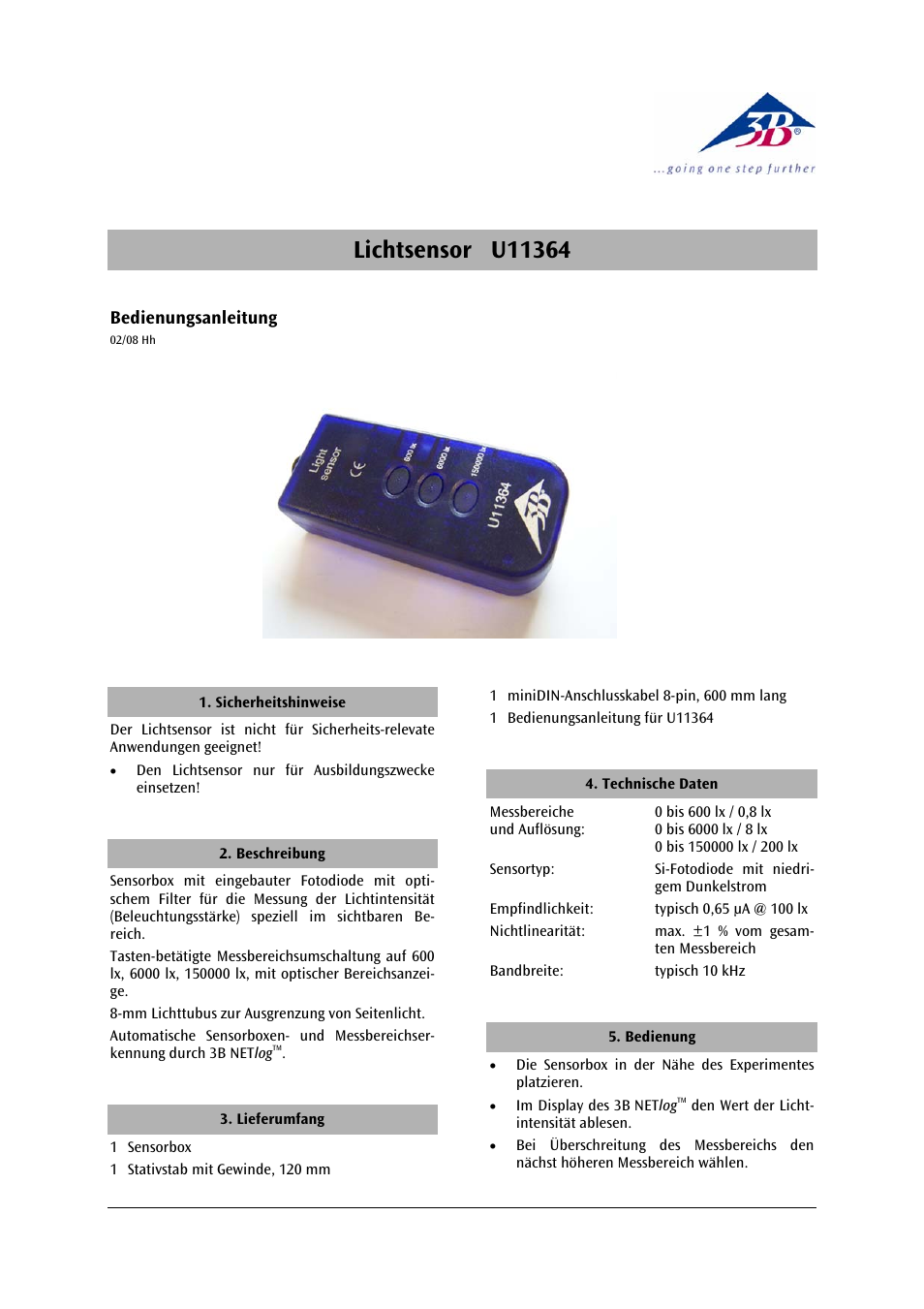 3B Scientific Light Sensor User Manual | 12 pages