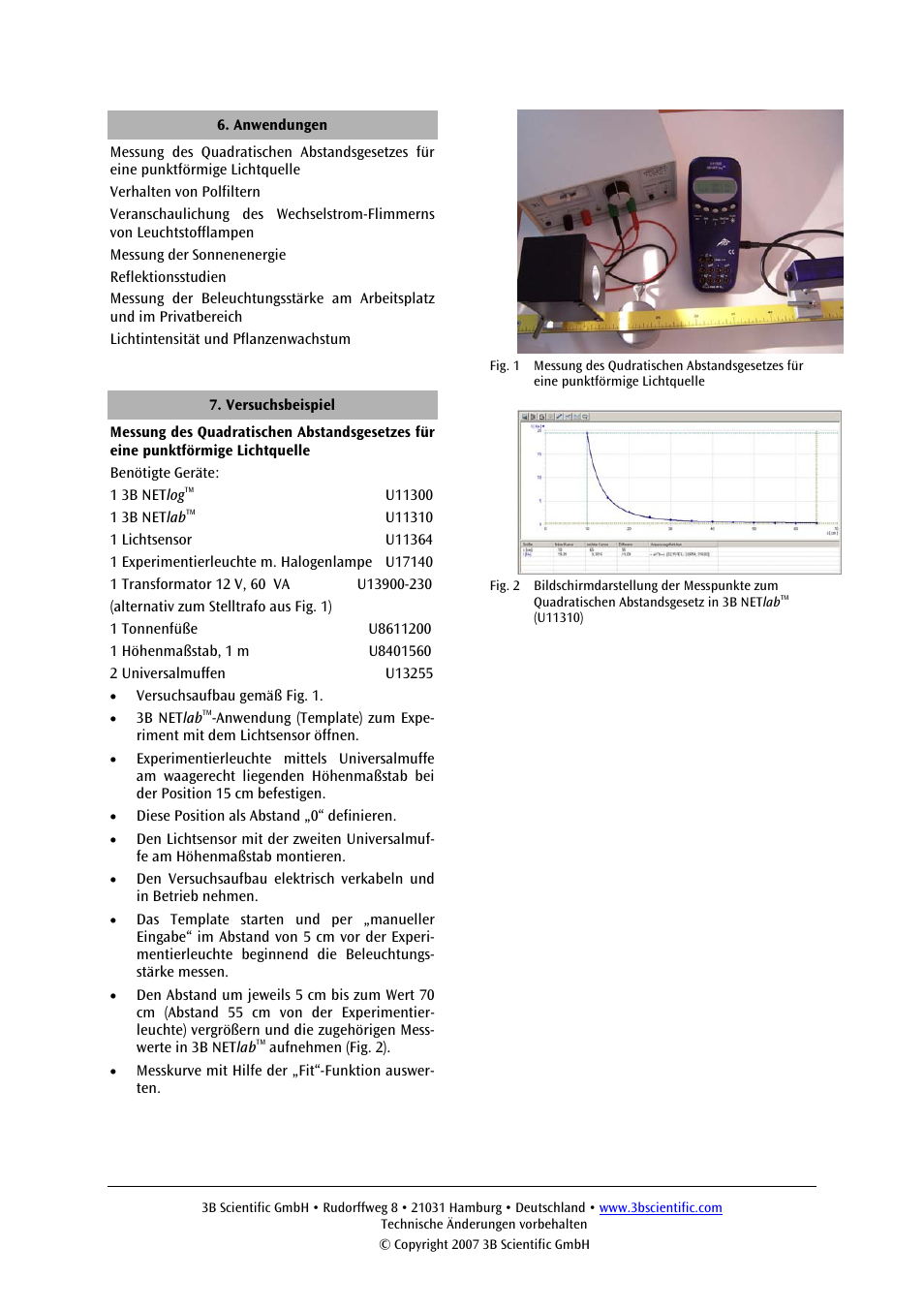 3B Scientific Light Sensor User Manual | Page 2 / 12