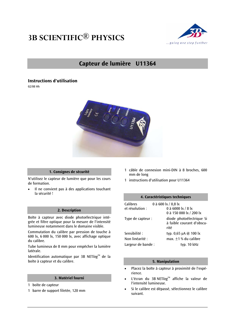 3b scientific® physics | 3B Scientific Light Sensor User Manual | Page 5 / 12