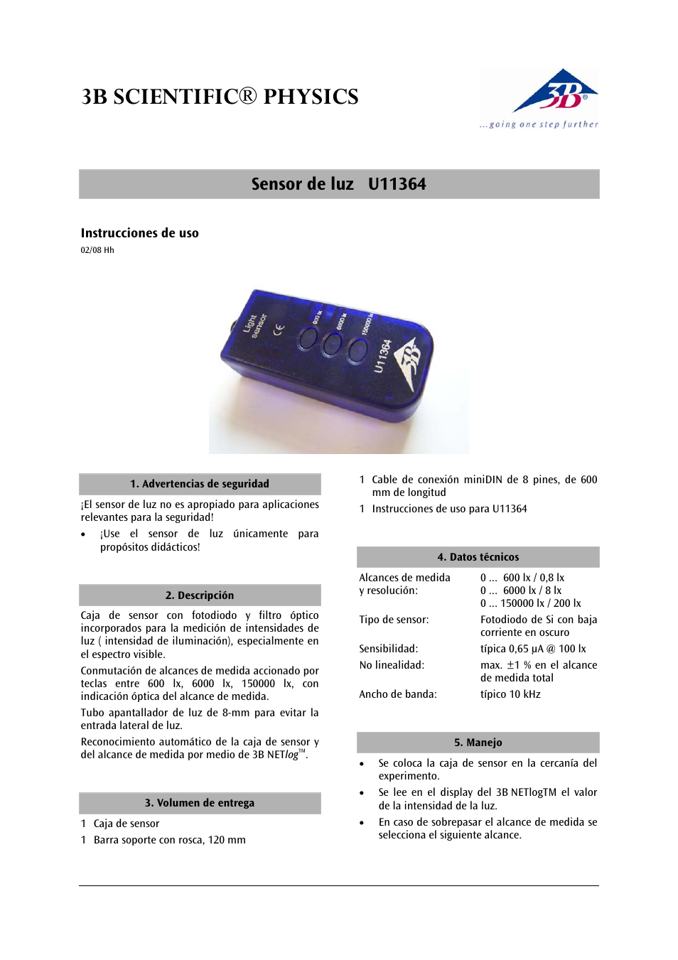 3b scientific® physics | 3B Scientific Light Sensor User Manual | Page 9 / 12
