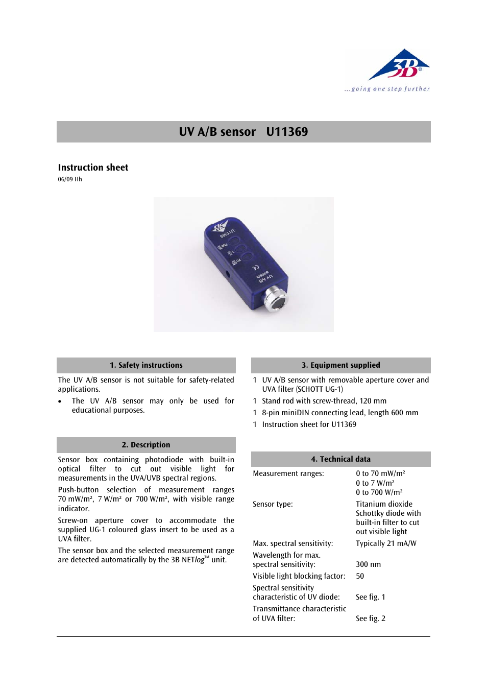 3B Scientific UV A__B Sensor User Manual | 4 pages