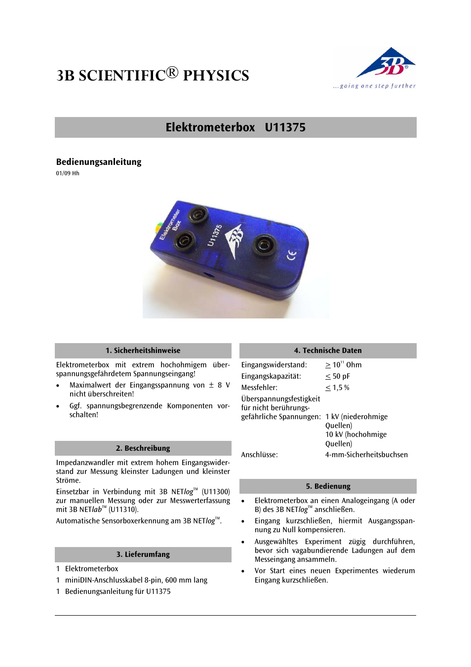 3B Scientific Electrometer Box User Manual | 12 pages