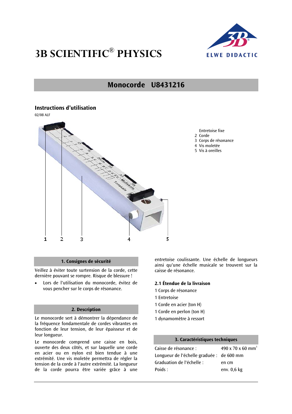 3b scientific, Physics | 3B Scientific Monochord User Manual | Page 5 / 12