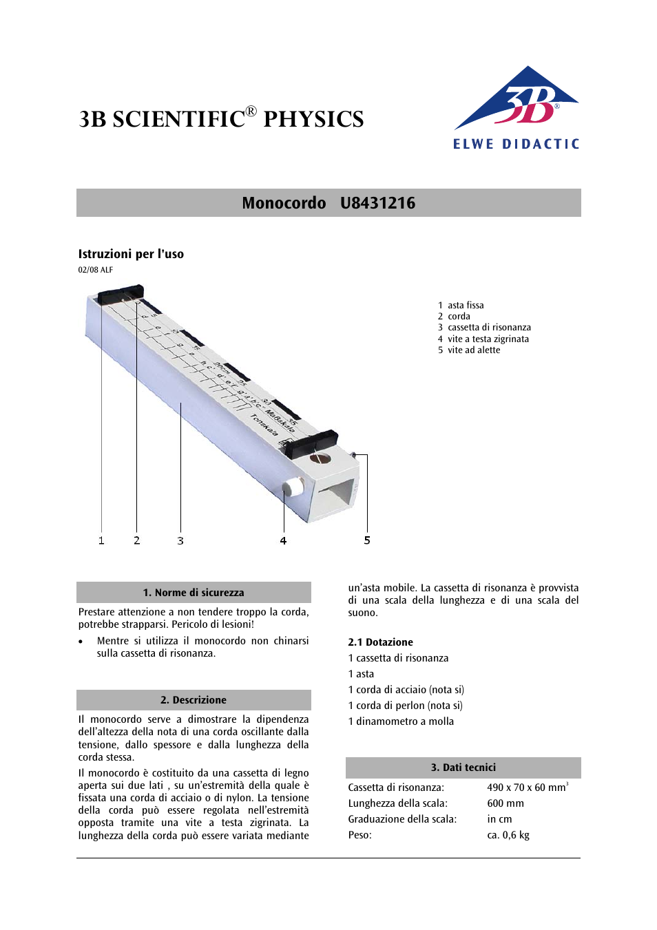 3b scientific, Physics | 3B Scientific Monochord User Manual | Page 7 / 12