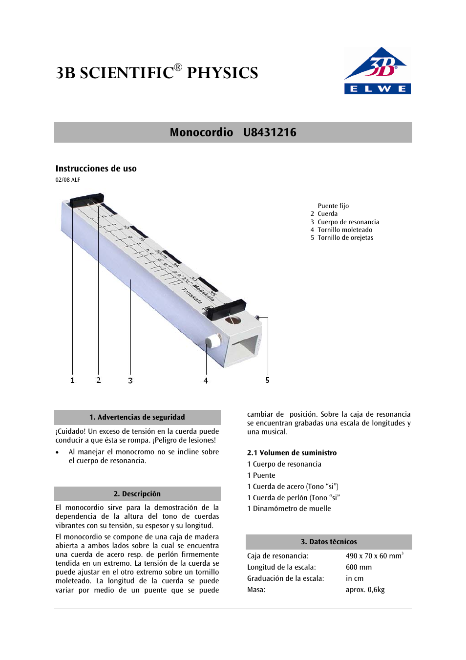 3b scientific, Physics | 3B Scientific Monochord User Manual | Page 9 / 12