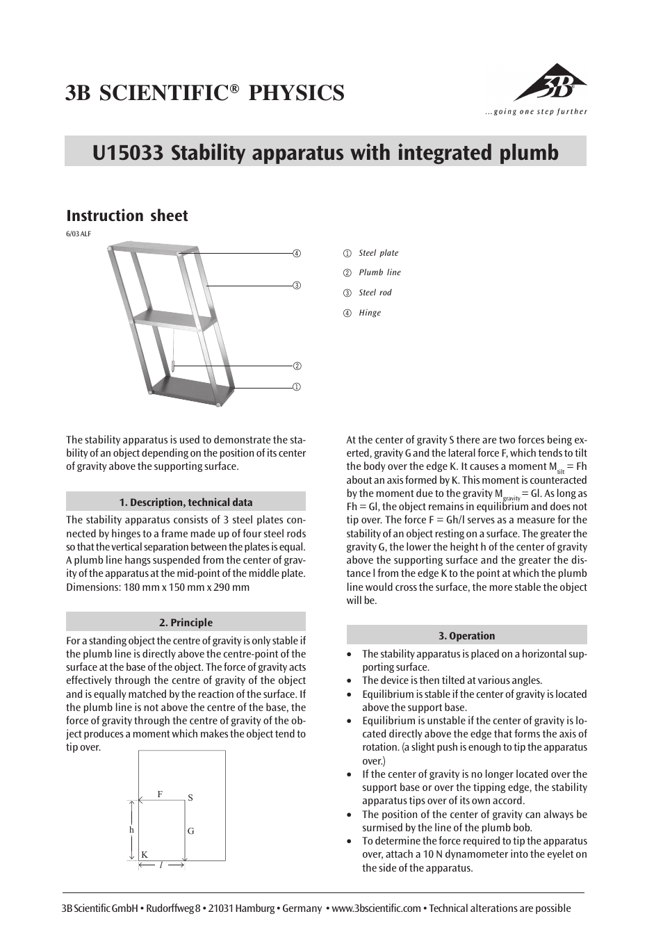 3B Scientific Stability Apparatus User Manual | 1 page