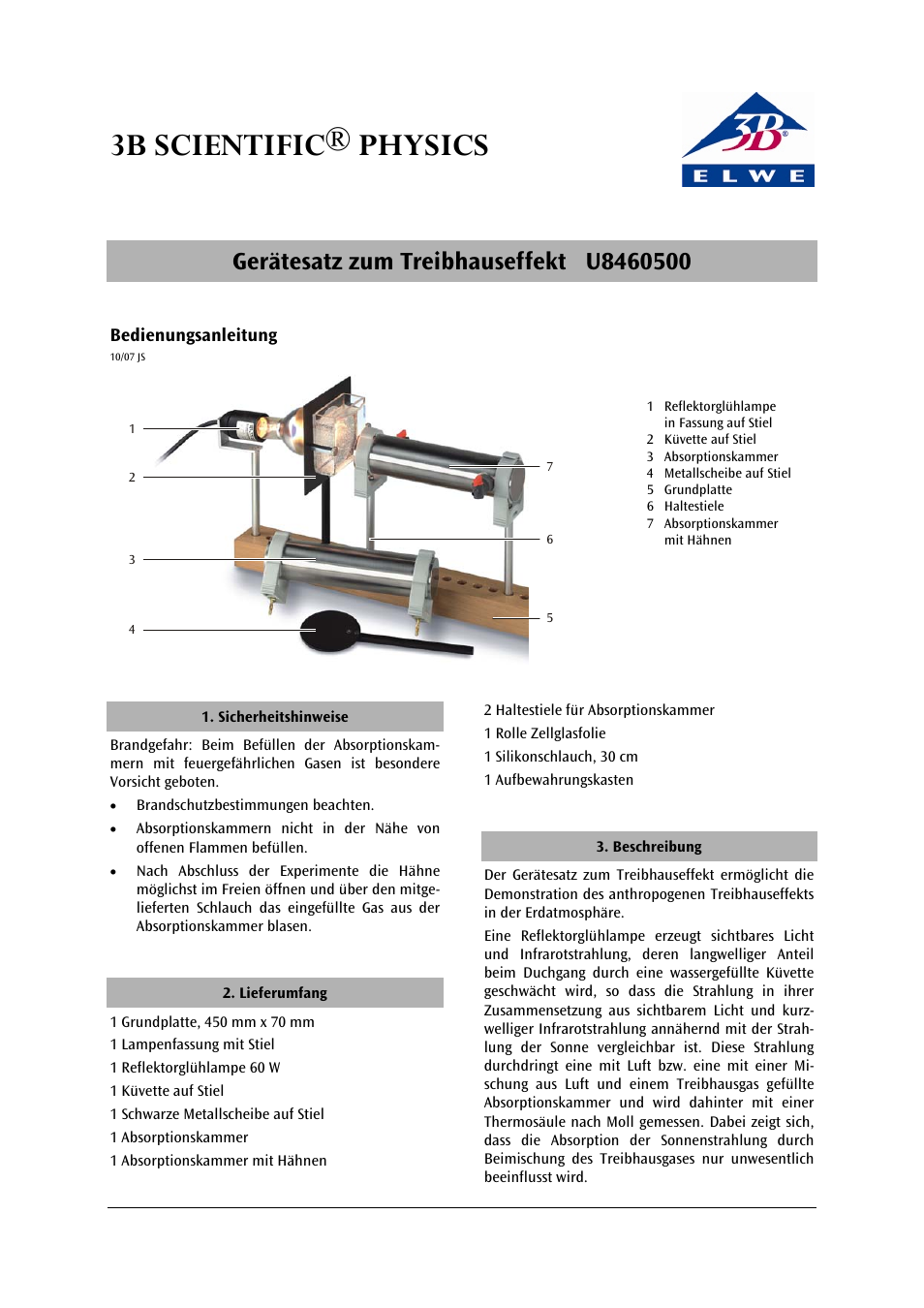 3B Scientific Greenhouse Effect Kit (115 V, 50__60 Hz) User Manual | 18 pages