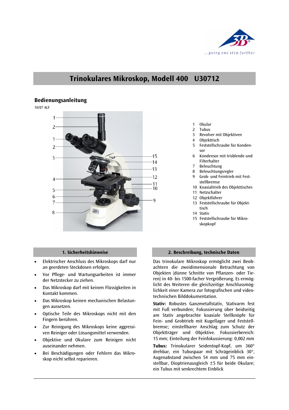 3B Scientific Trinocular Microscope Model 400 User Manual | 18 pages