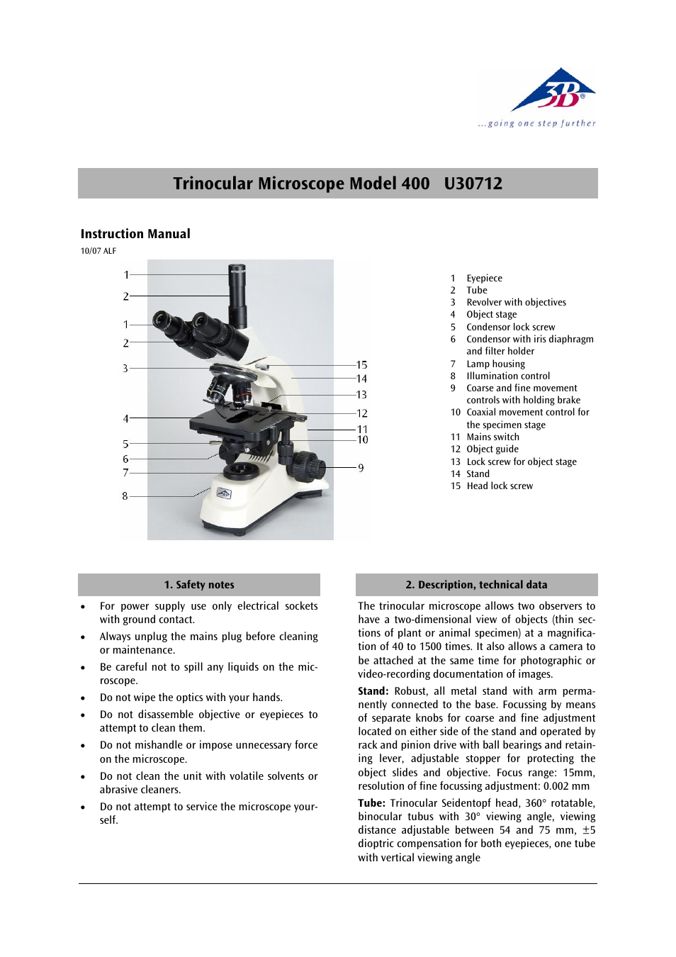 3b scientific, Physics | 3B Scientific Trinocular Microscope Model 400 User Manual | Page 4 / 18