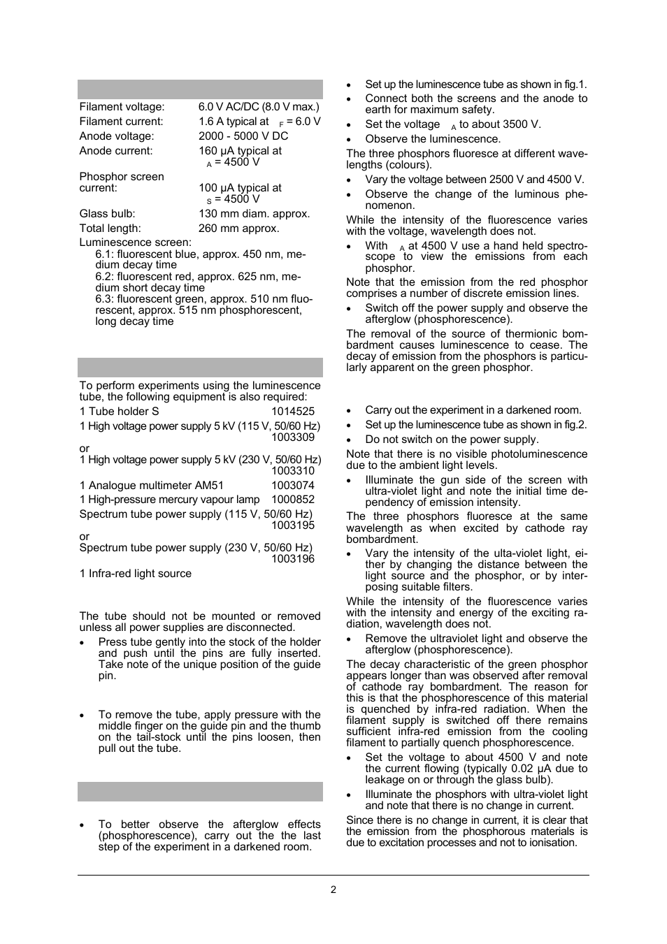 3B Scientific Teltron Luminescence Tube S User Manual | Page 2 / 4