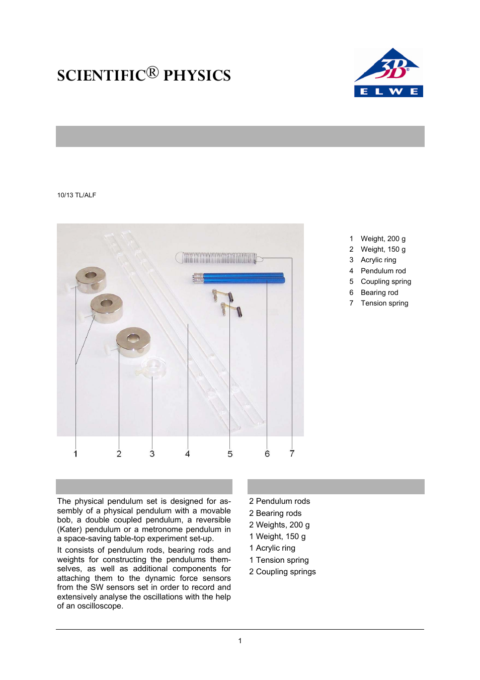 3B Scientific SW Physical Pendulum Set User Manual | 4 pages