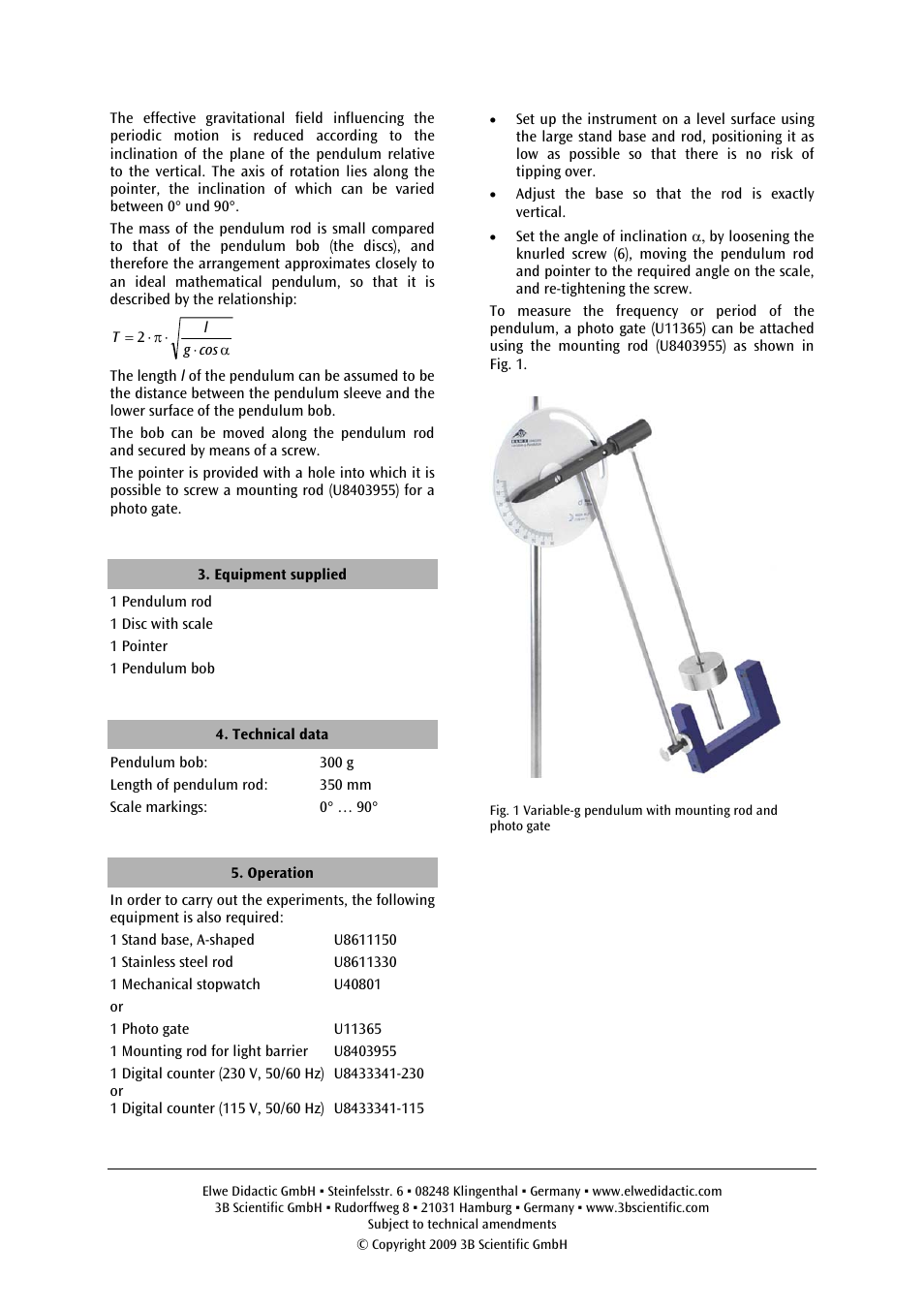 3B Scientific Variable g Pendulum User Manual | Page 2 / 2