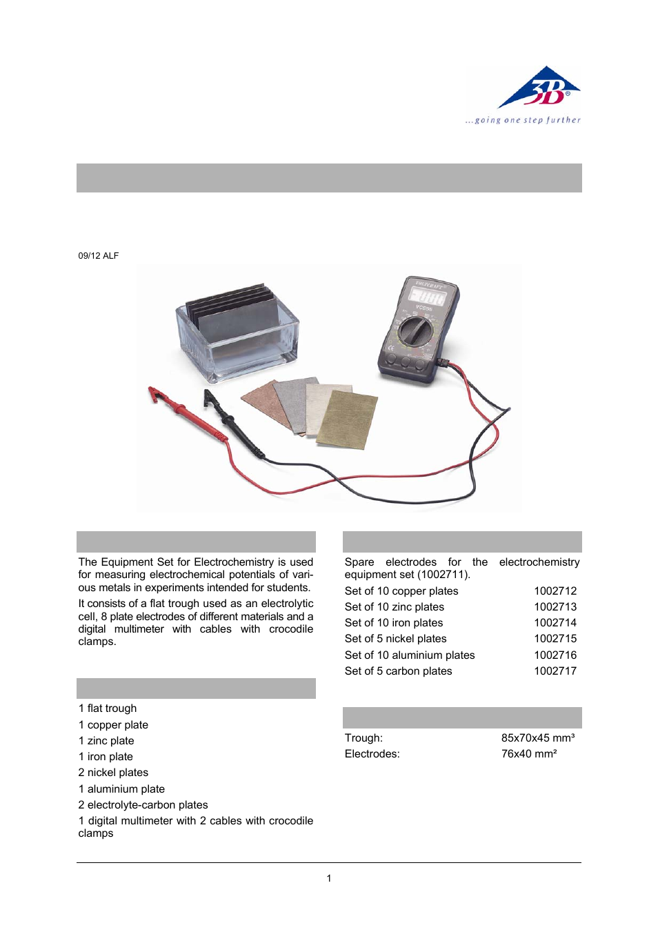 3B Scientific Equipment Set for Electrochemistry User Manual | 2 pages