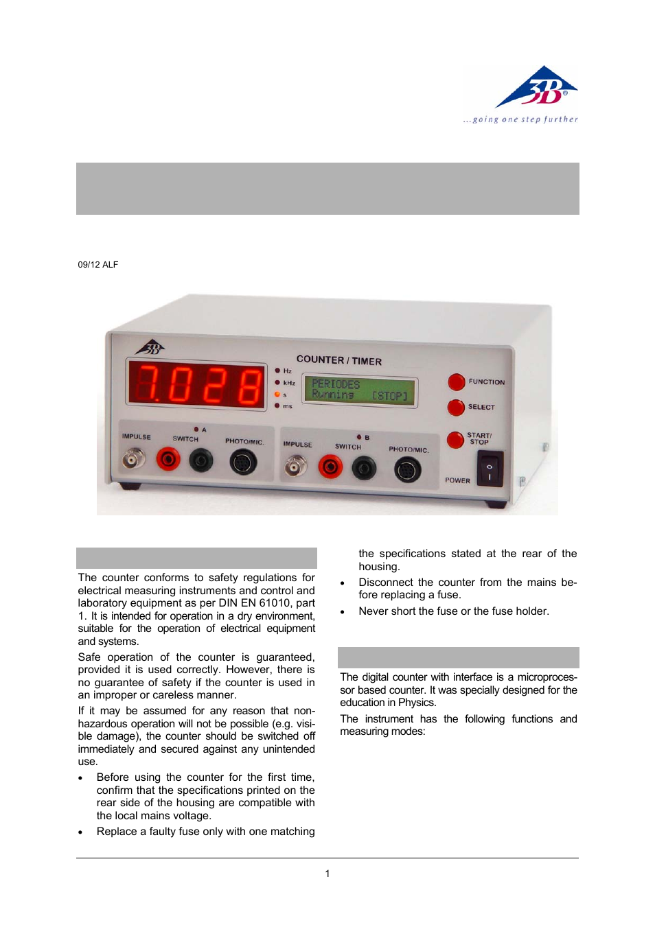 3B Scientific Digital Counter with Interface (230 V, 50__60 Hz) User Manual | 8 pages