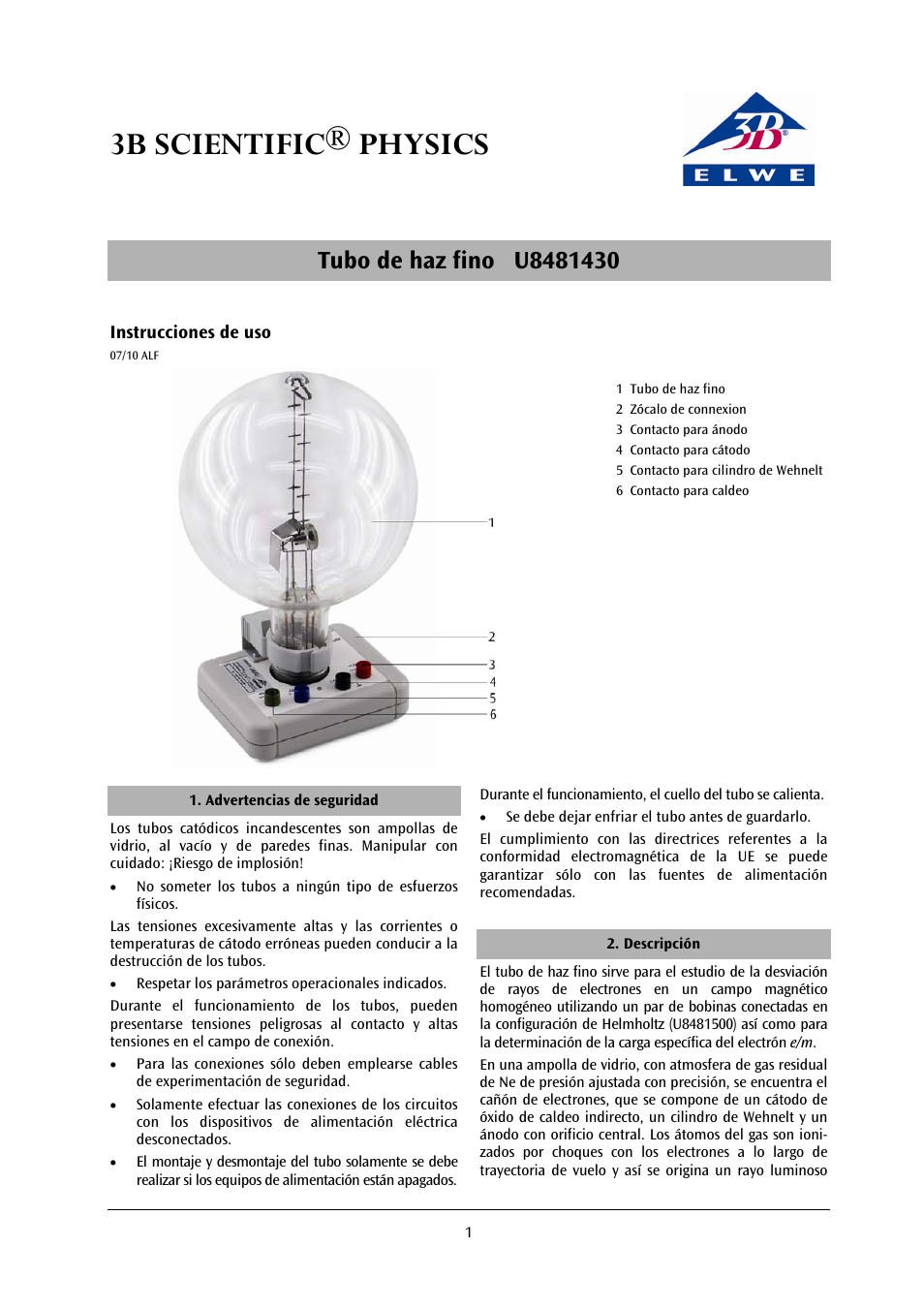 3b scientific® physics | 3B Scientific Fine Beam Tube T User Manual | Page 25 / 36