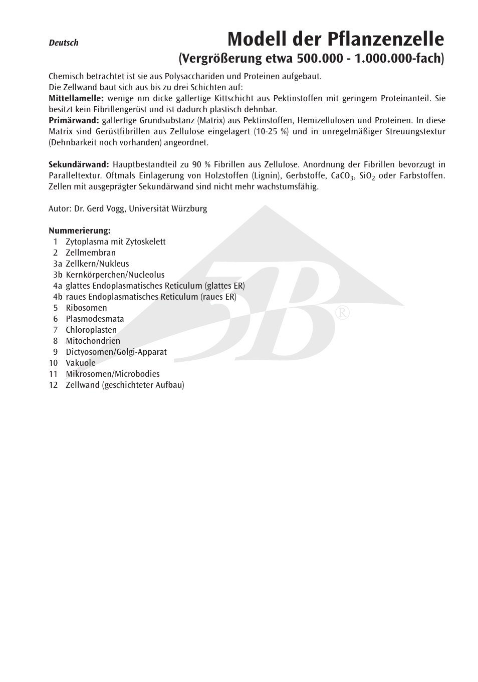 Modell der pflanzenzelle | 3B Scientific Plant cell model, magnified 500,000-1,000,000 times User Manual | Page 9 / 36