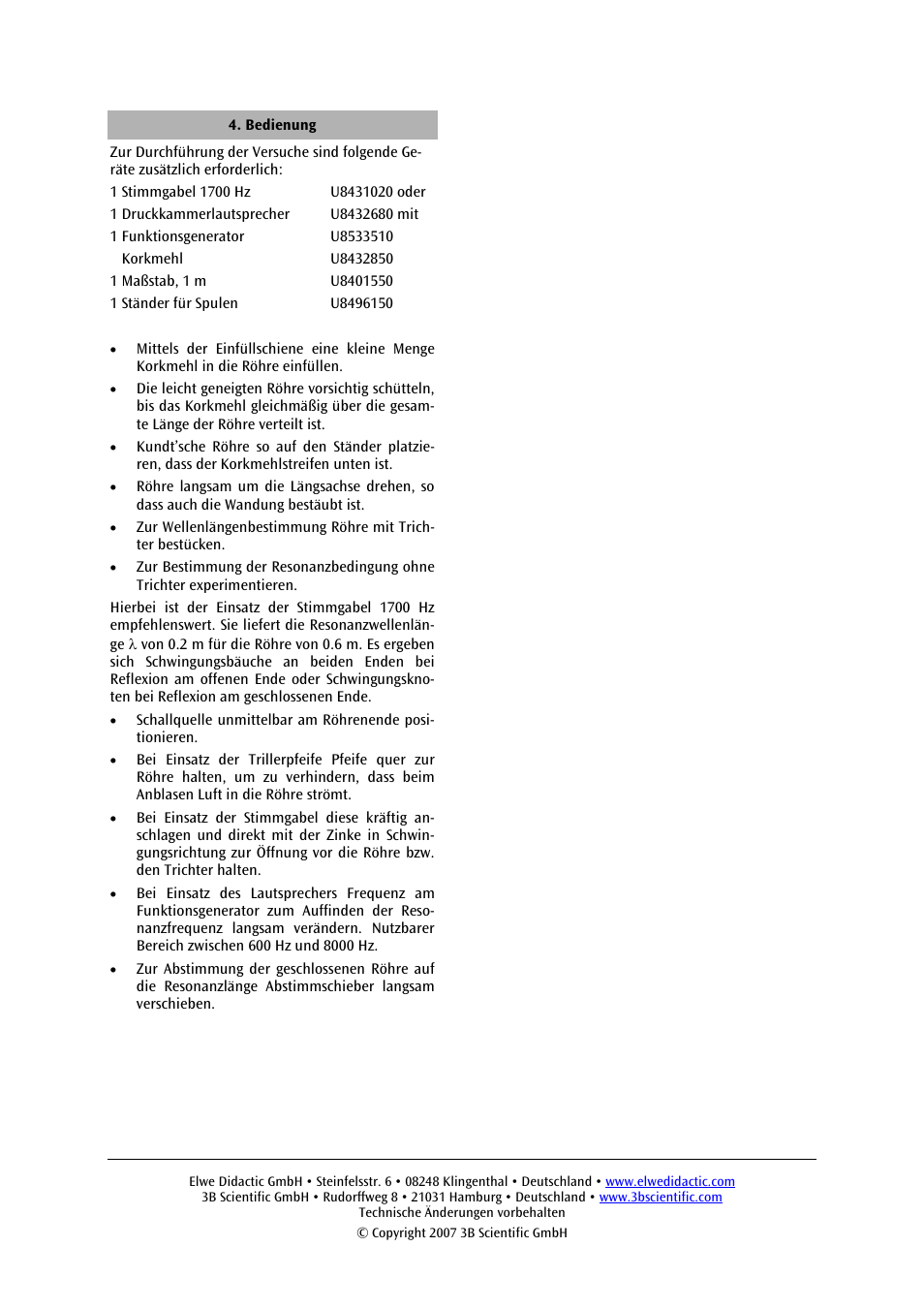 3B Scientific Kundts Tube User Manual | Page 2 / 12