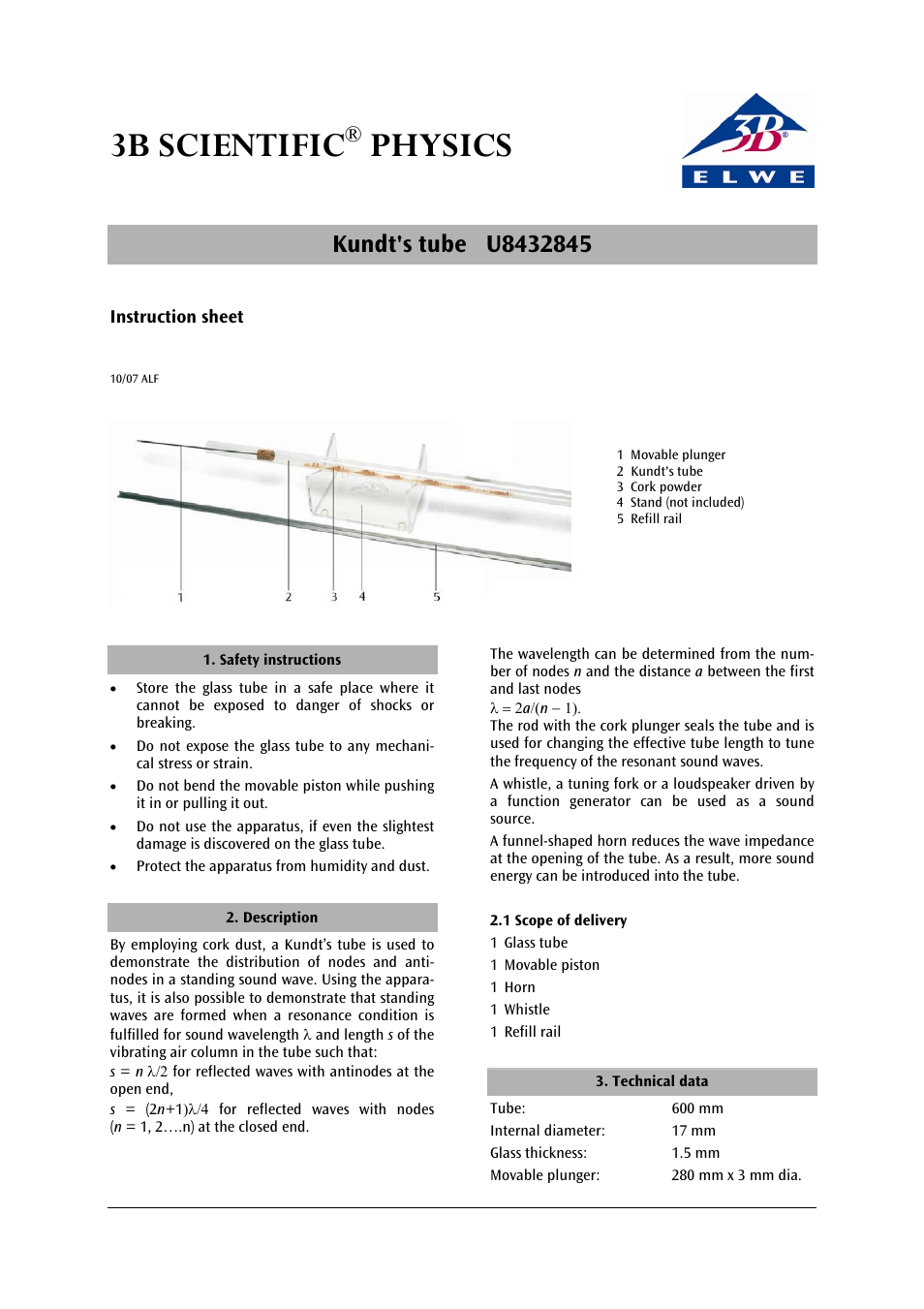 3b scientific, Physics | 3B Scientific Kundts Tube User Manual | Page 3 / 12