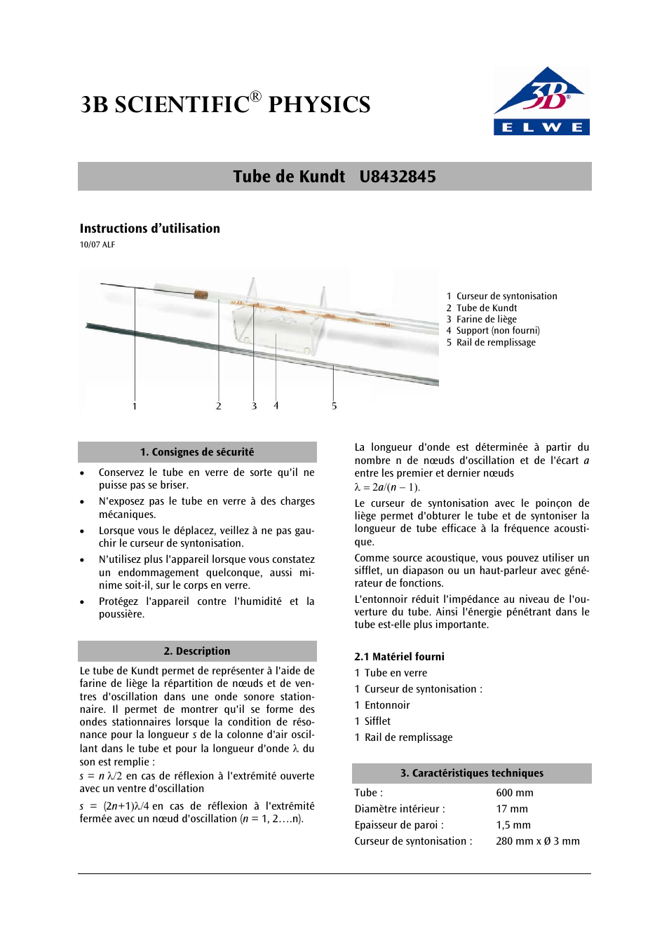 3b scientific, Physics | 3B Scientific Kundts Tube User Manual | Page 5 / 12