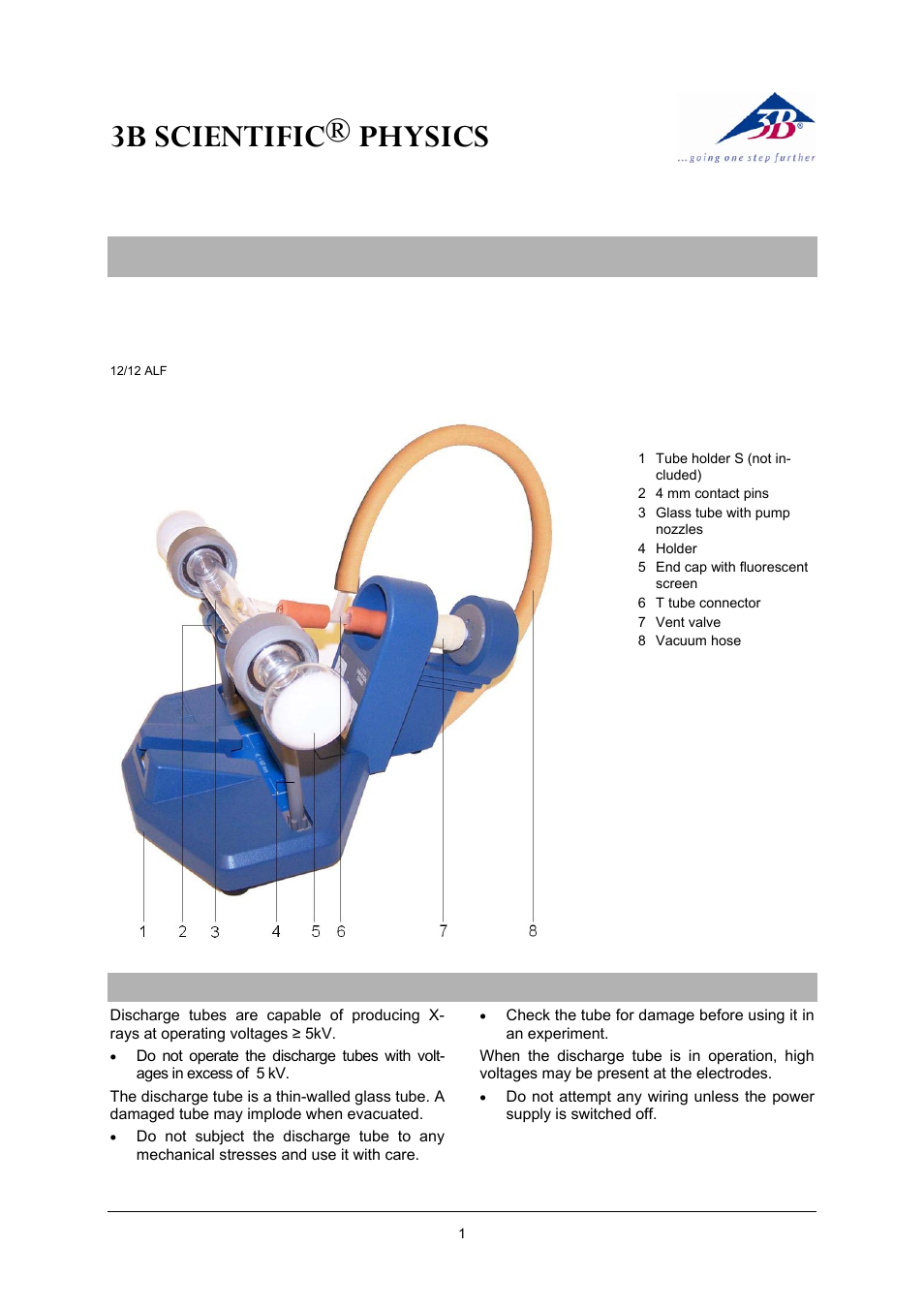 3B Scientific Teltron Discharge Tube S User Manual | 4 pages