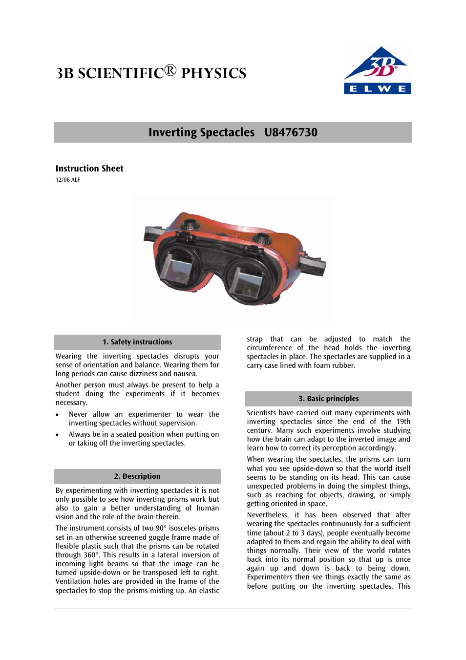 3B Scientific Inverting Spectacles User Manual | 2 pages