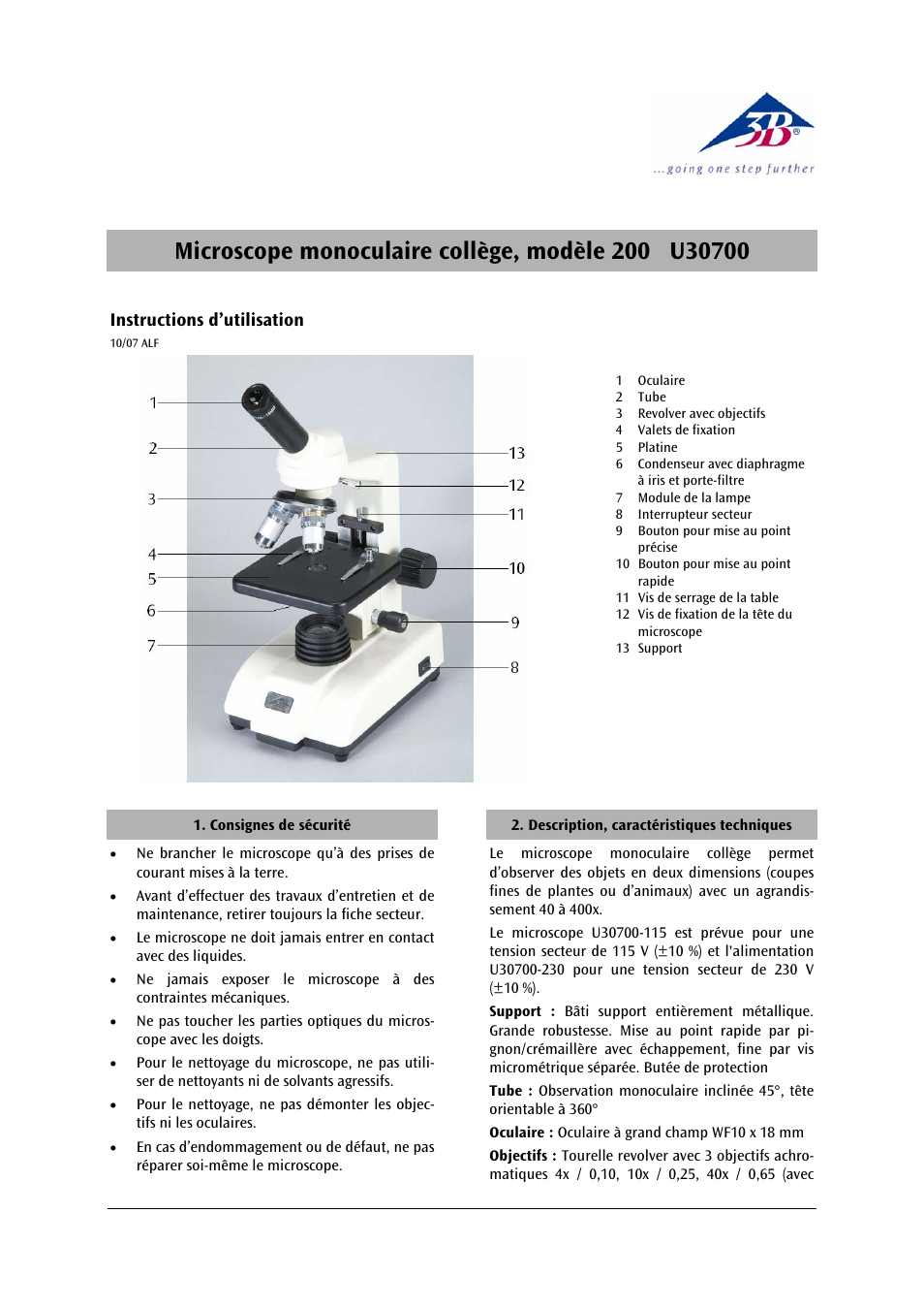 3b scientific, Physics | 3B Scientific Monocular Course Microscope Model 200, 230 V 50__60Hz User Manual | Page 5 / 12