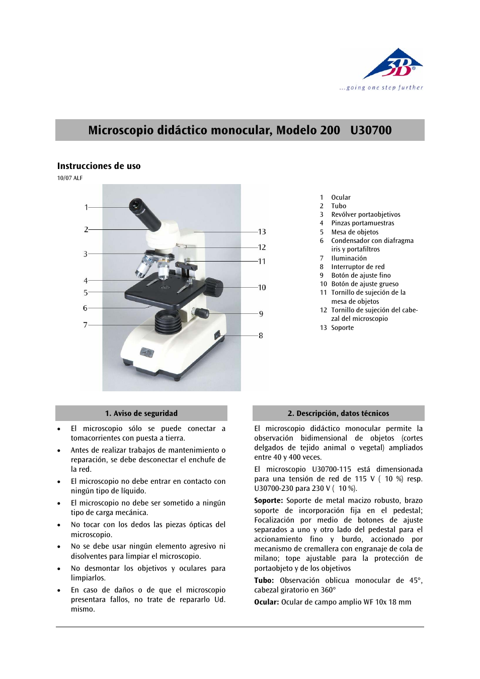 3b scientific, Physics | 3B Scientific Monocular Course Microscope Model 200, 230 V 50__60Hz User Manual | Page 9 / 12