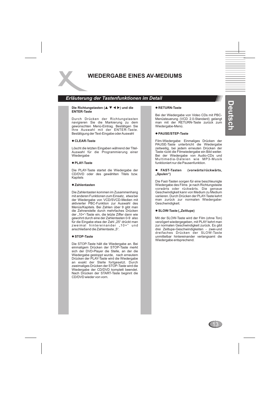 Deutsch, Wiedergabe eines av-mediums, Erläuterung der tastenfunktionen im detail | Xoro HSD 202 P User Manual | Page 15 / 92