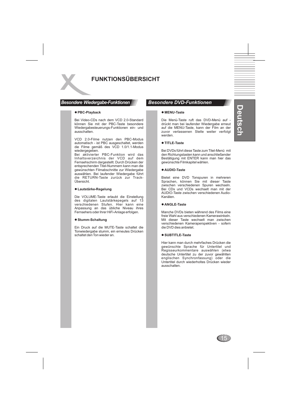 Deutsch, Funktionsübersicht | Xoro HSD 202 P User Manual | Page 17 / 92