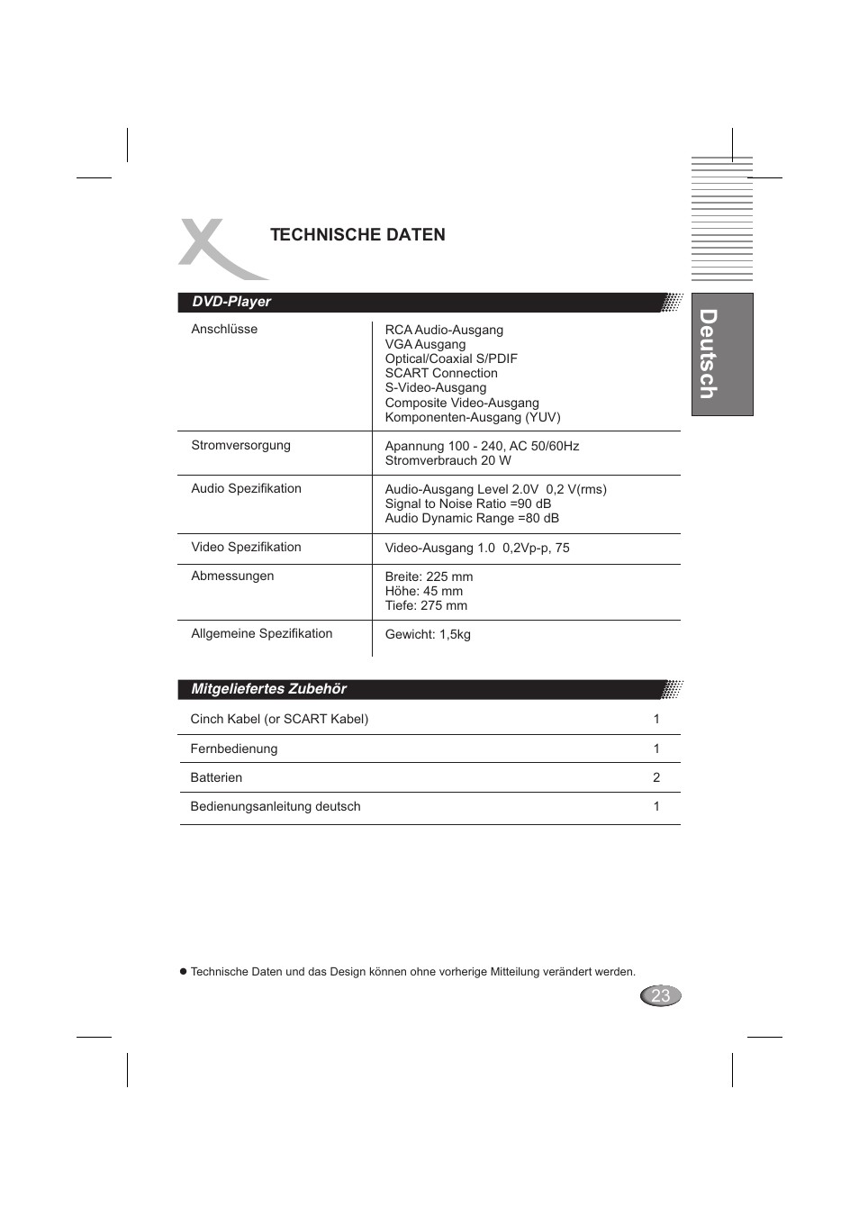 Deutsch, Technische daten | Xoro HSD 202 P User Manual | Page 25 / 92