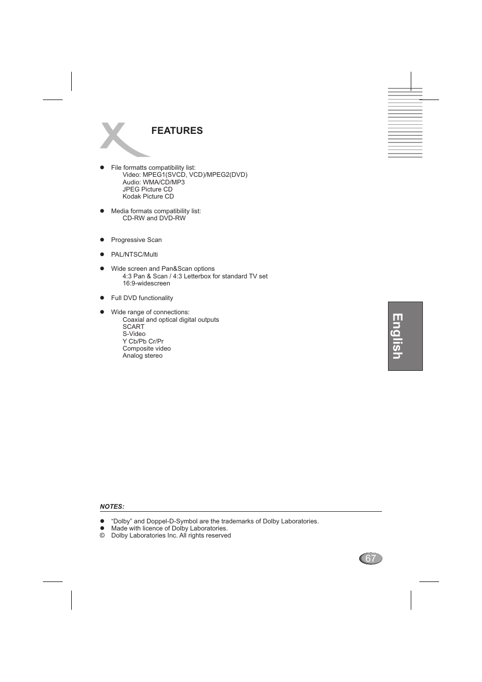 English, Features | Xoro HSD 202 P User Manual | Page 67 / 92