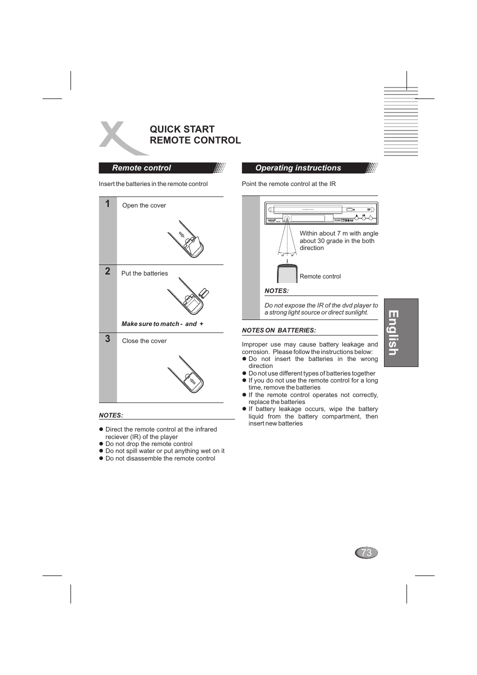 English, Quick start remote control | Xoro HSD 202 P User Manual | Page 73 / 92