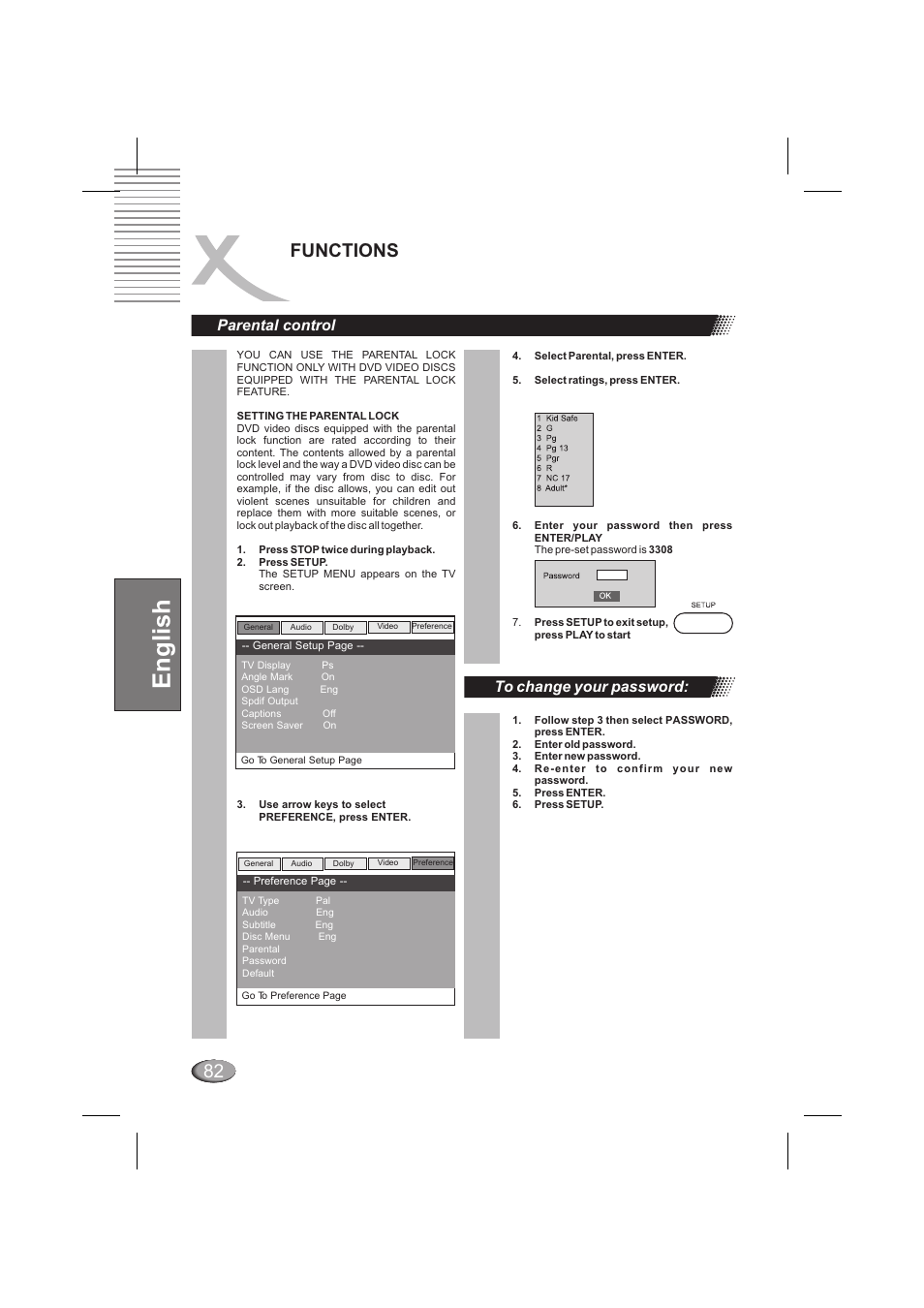 English, Functions, Lagerung von cds | Parental control | Xoro HSD 202 P User Manual | Page 82 / 92