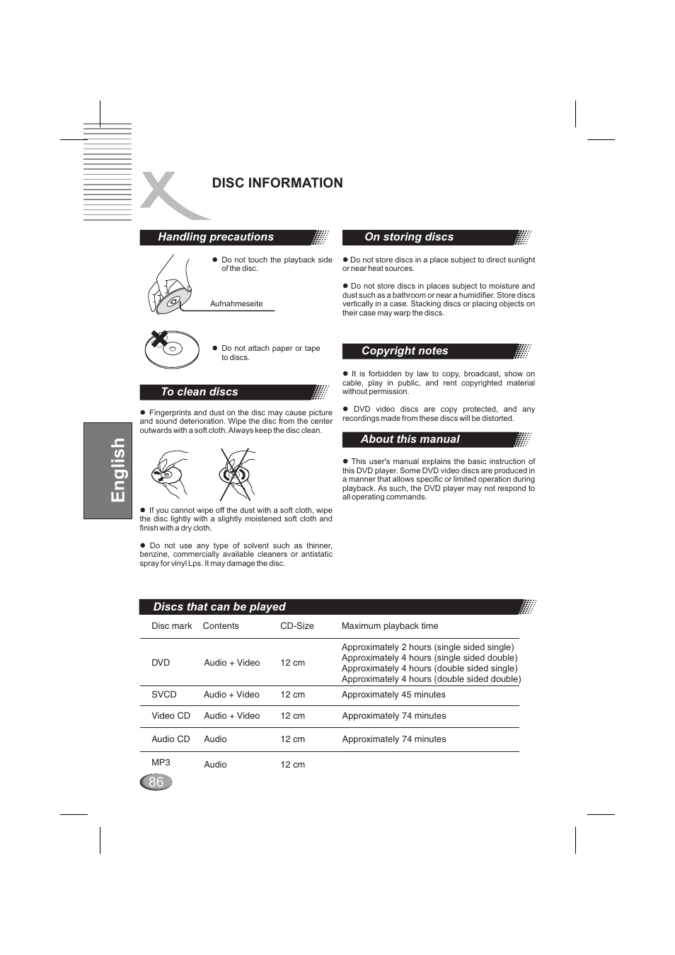 English, Disc information, Просмотр jpeg картинок | Xoro HSD 202 P User Manual | Page 86 / 92