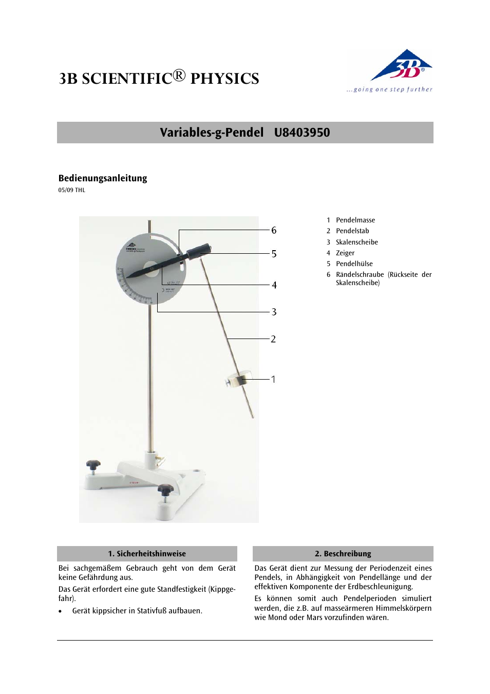 3B Scientific Variable g Pendulum User Manual | 12 pages