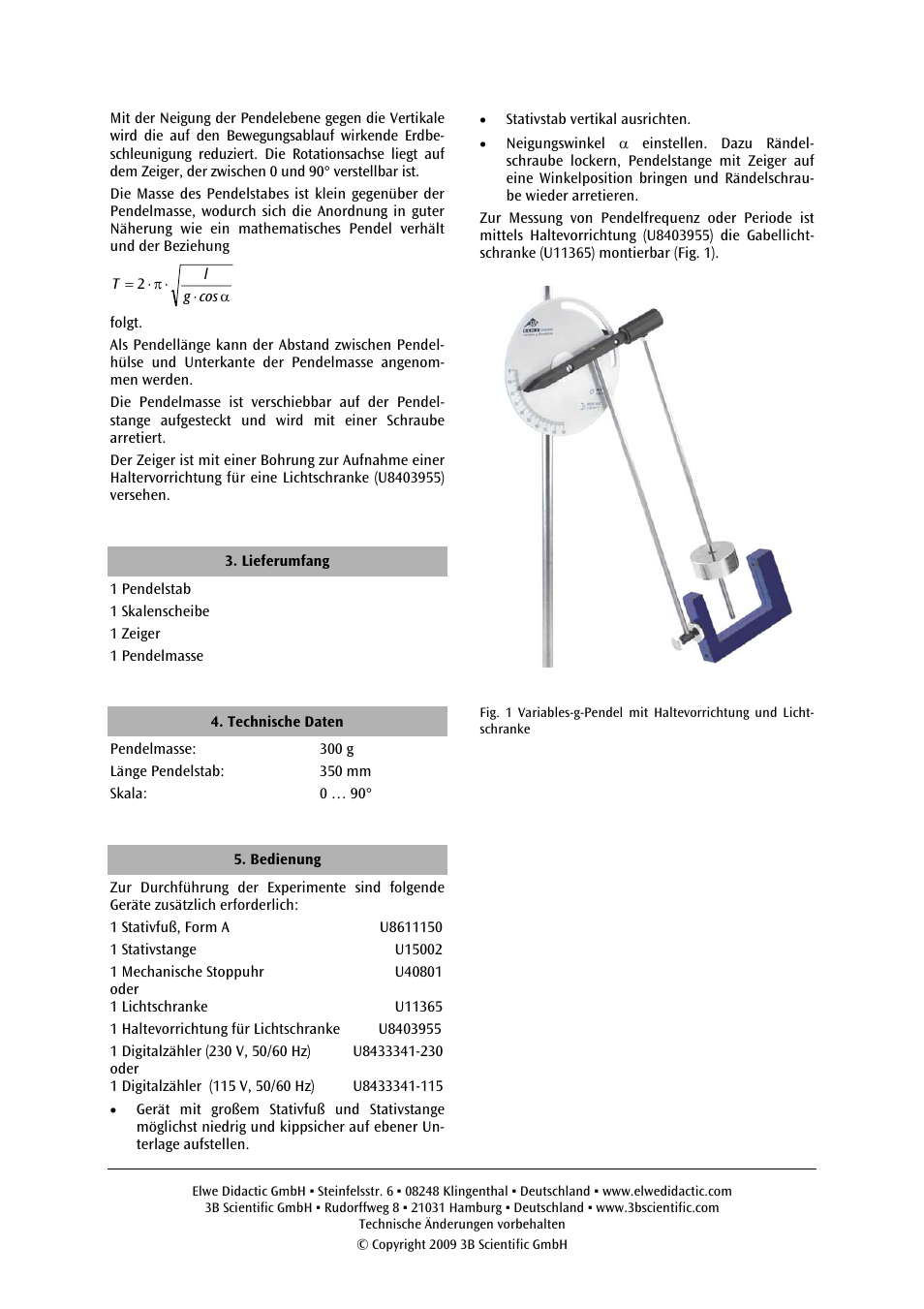 3B Scientific Variable g Pendulum User Manual | Page 2 / 12